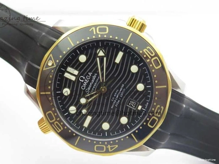 0218 Seasonal 2018 Seamaster Diver 300M SS YG VSF 1:1 Best Edition YG Bezel Black Dial on Black Rubber Strap A 7934